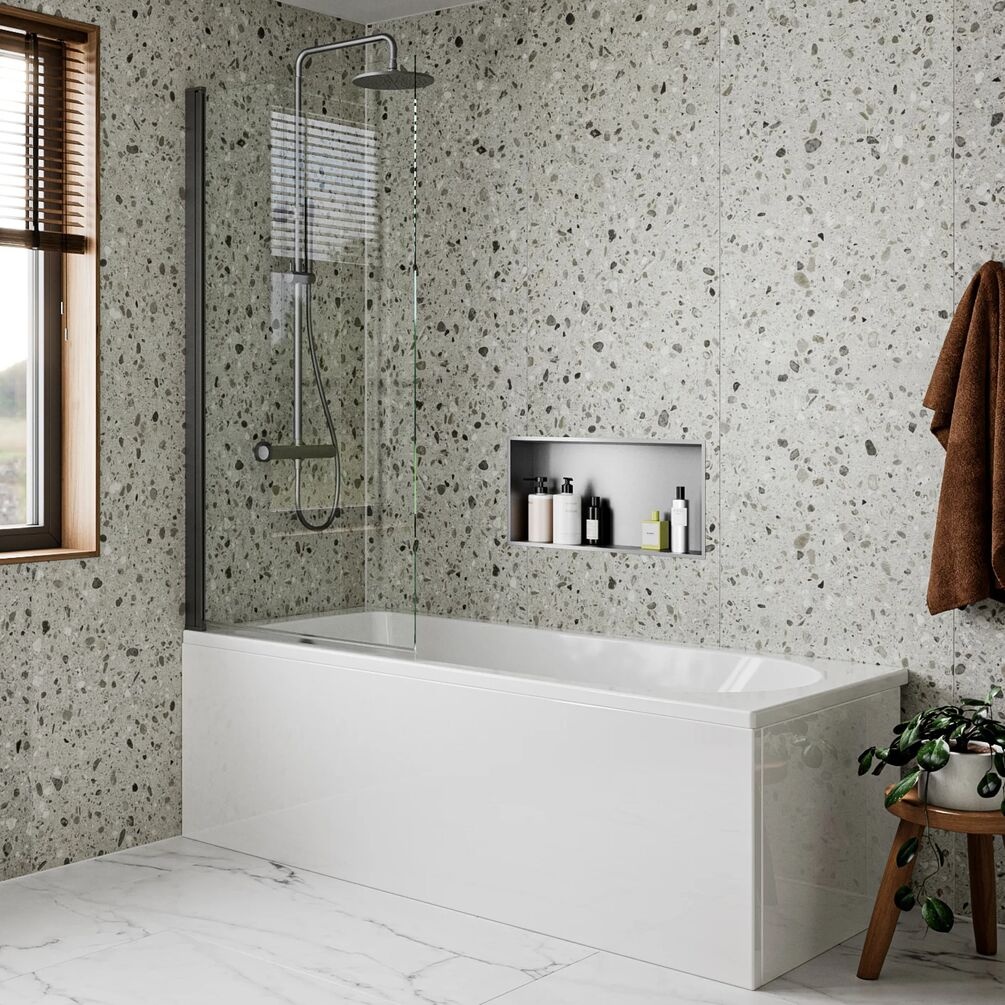 Lifestyle image of Crosswater Clear 6 Slate Single Panel Hinged Bath Screen